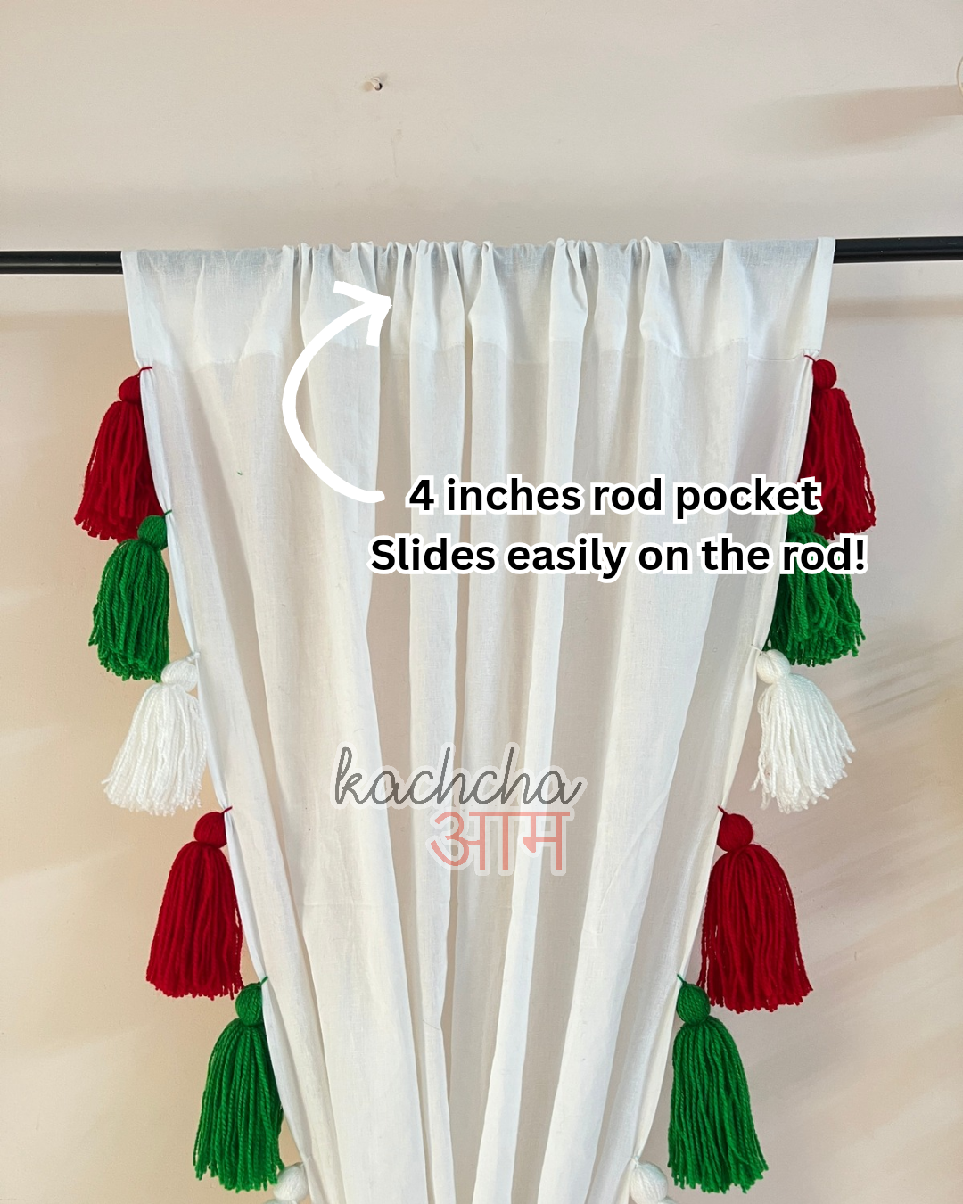 Christmas Tassels White Curtains (Cotton/Sheer)