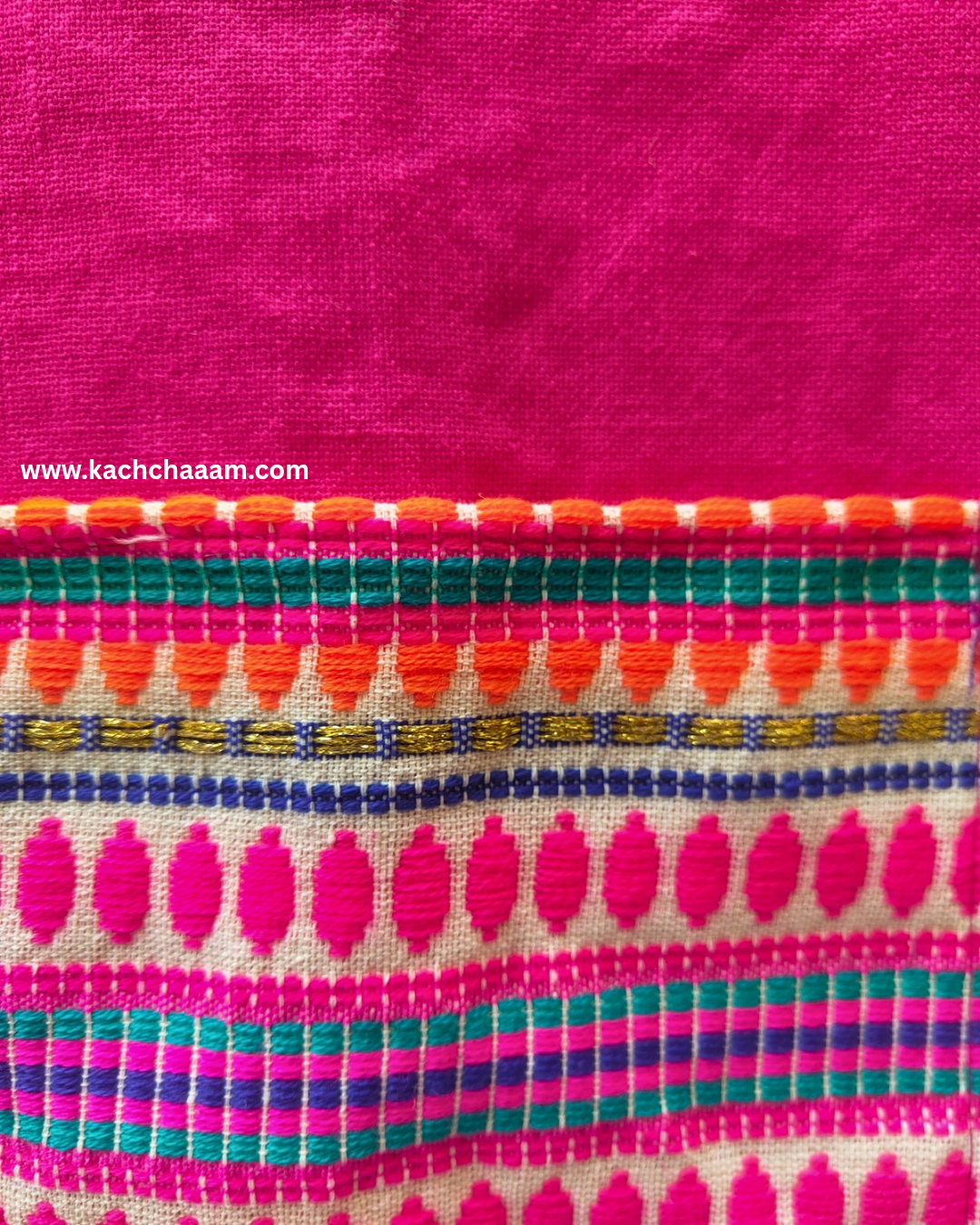 Magenta Cotton Slub Solid Fridge Cover with Magenta Jacquard Fabric Pockets & Multi Tassels