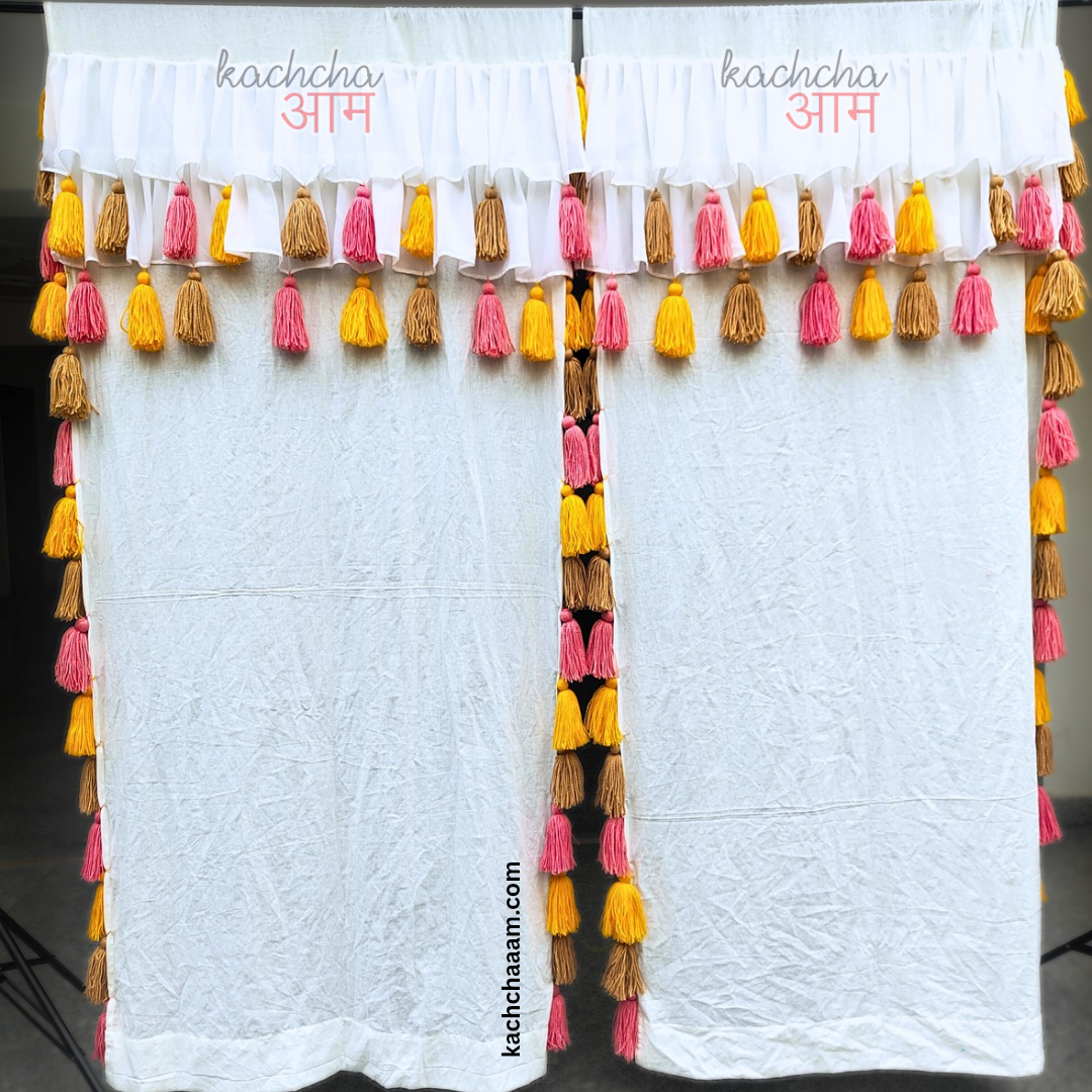 Sunset Tassel White Curtains with Double Frills on Top (Cotton & Sheer)