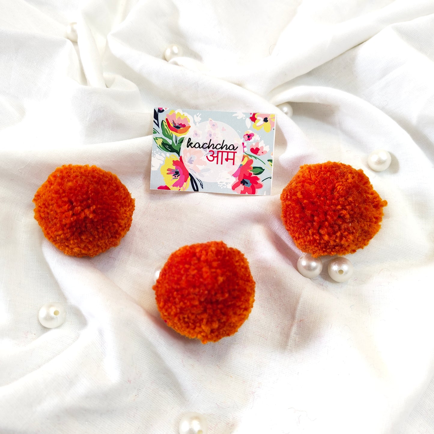 Handmade Premium wool Pompom Orange color