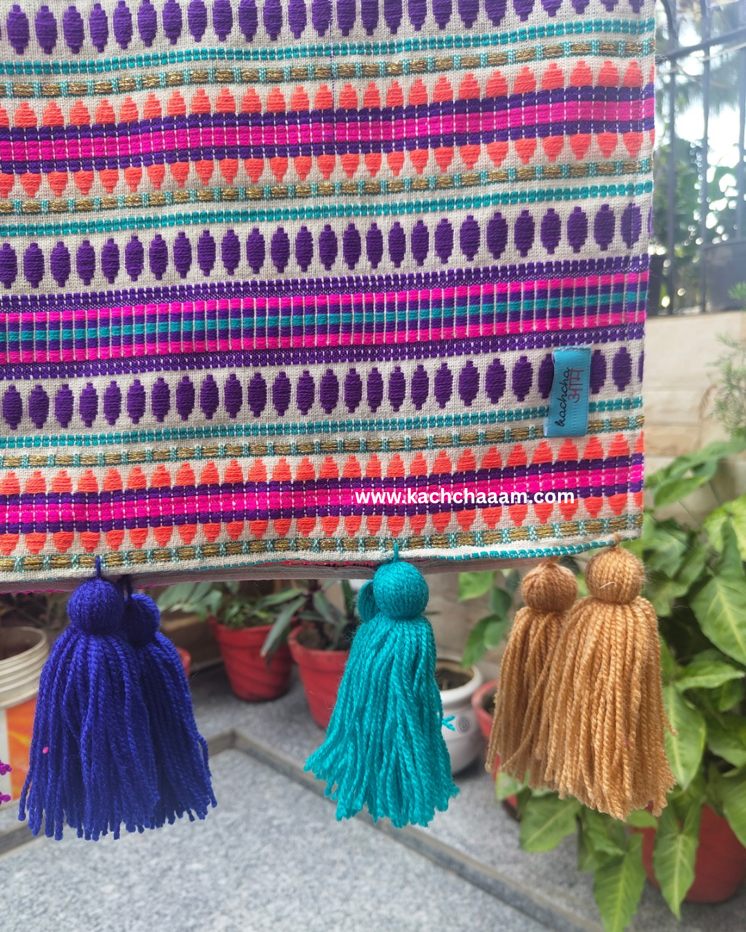 Purple Jacquard Fridge Cover without Pockets & Multi Tassels
