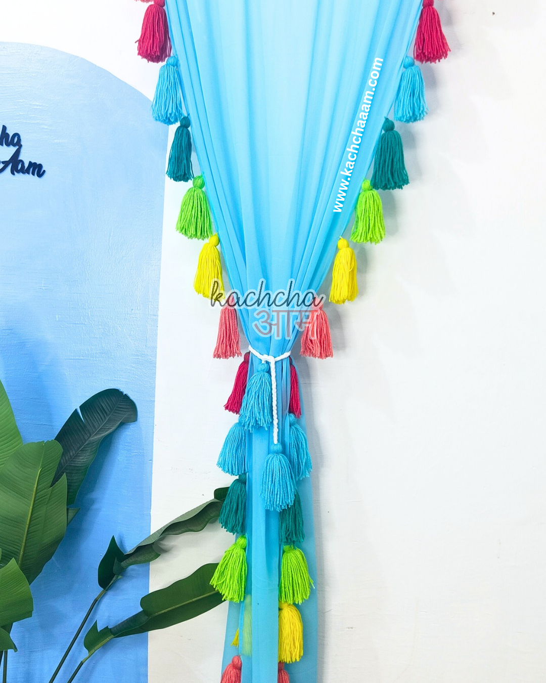 Gulbahar Tassel Sky Blue Curtains (Cotton & Sheer)