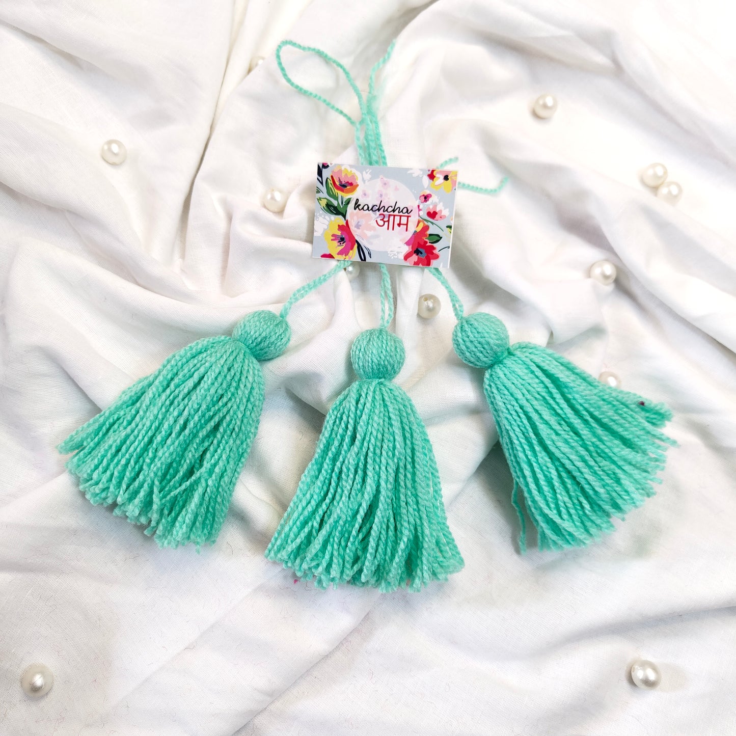 Handmade Big Size Wool Tassels Mint Green color