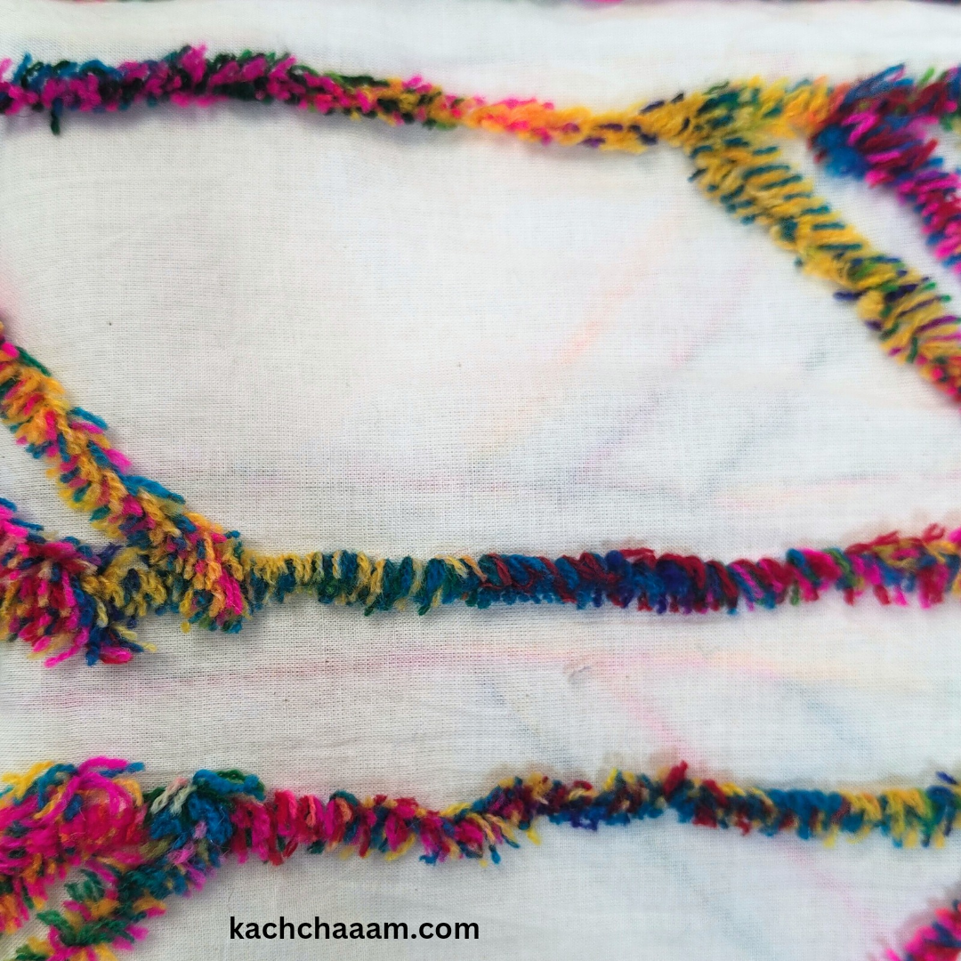 White Cotton Multi color Tufted Sofa Cover with Multi Tassel