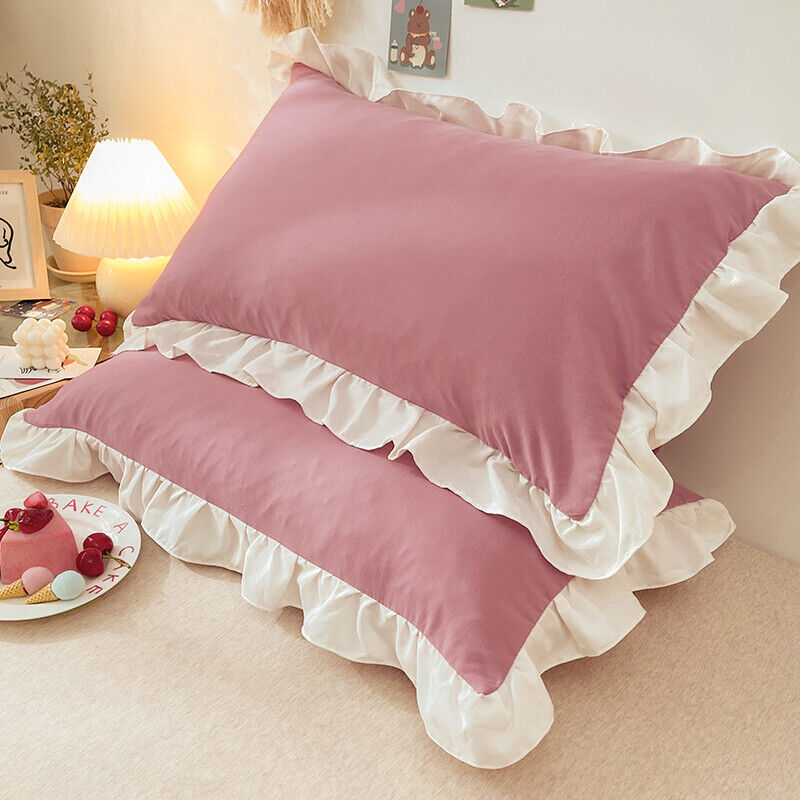 Cotton Frill Pillow Case in Dual Tone