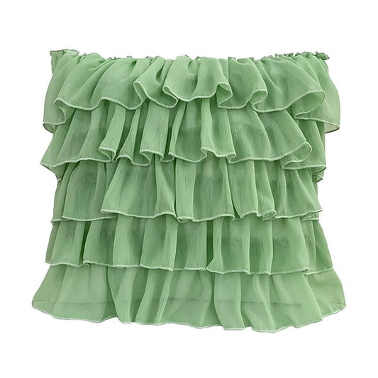 Georgette Ruffles Cotton Cushion Cover in Mint - 16x16 Inches with Quality Lining