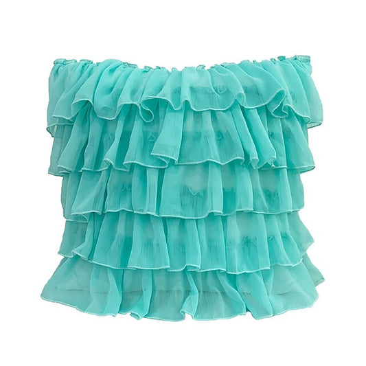 Georgette Ruffles Cotton Cushion Cover in Teal - 16x16 Inches with Quality Lining