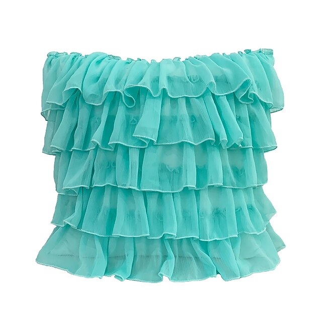 Georgette Ruffles Cushion Cover in Teal - 16x16 Inches with Quality Lining