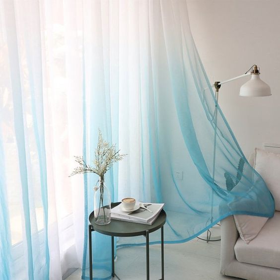 Blue Ombre Dyed Sheer Curtains