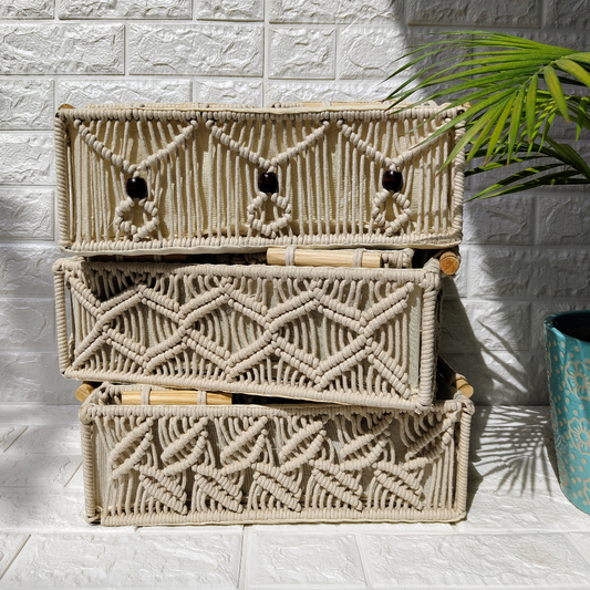 Woven Macrame Baskets (Set of 3)