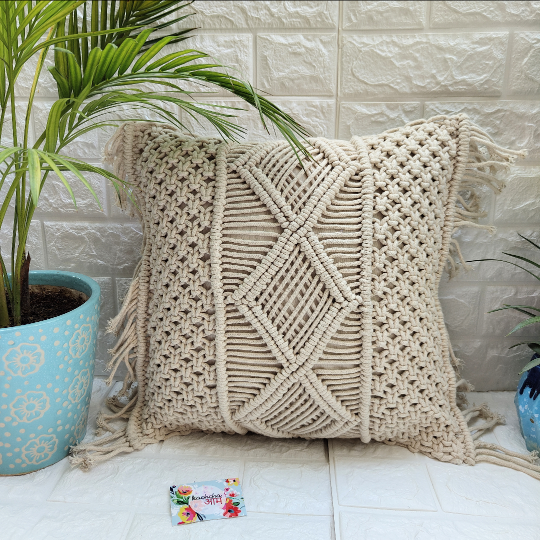 Kaahira Macrame Pillow Case White Macrame Cushion Hot Sale