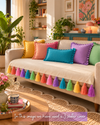 Natural Cotton Slub Sofa Cover with Celestial Tassels