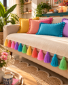 Natural Cotton Slub Sofa Cover with Celestial Tassels