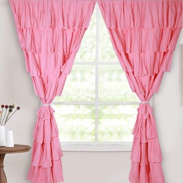 Pink Cotton Full Ruffle Curtains