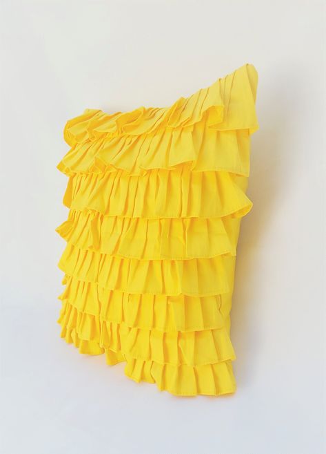 Cotton Ruffle Cushion Cover in Yellow - 16x16 Inches with Quality Lining