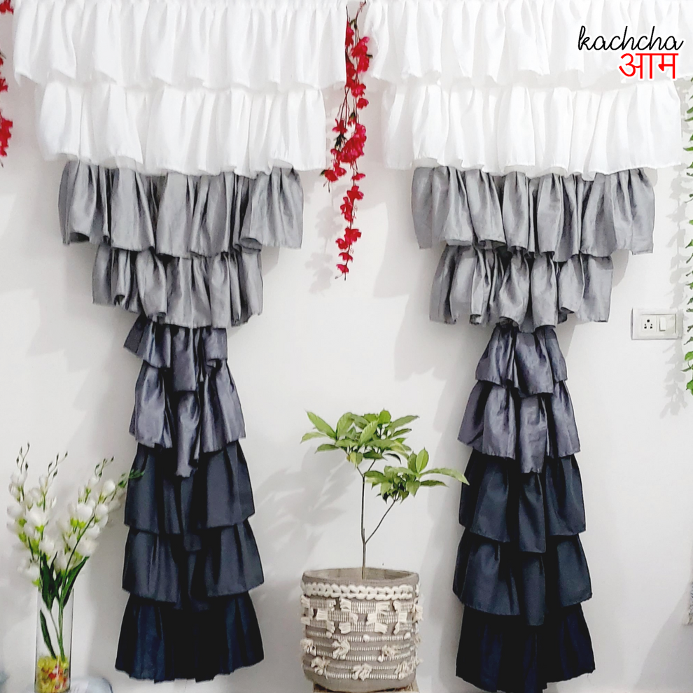Grey Ombre Full Ruffle Curtains – KACHCHA AAM