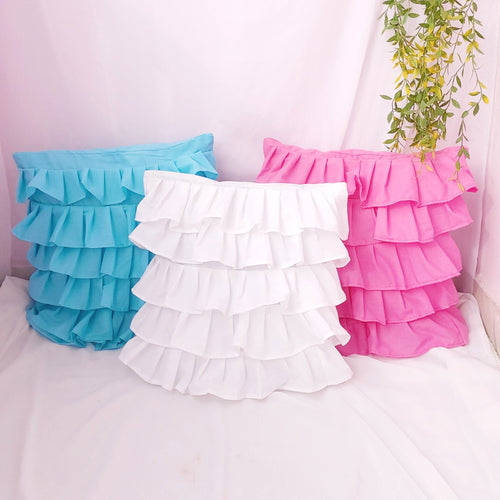 Cotton Ruffle Cushion Cover in White - 16x16 Inches with Quality Lining