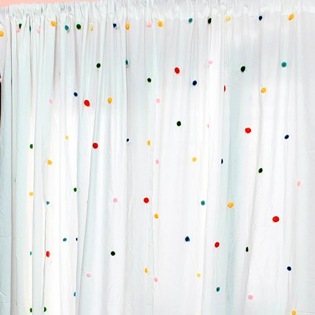Pompom Curtains 100% Thick Cotton Fabric