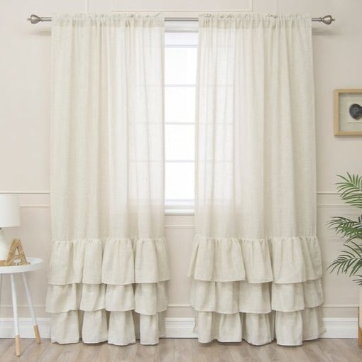 Off-White Bottom Ruffle Cotton Curtains