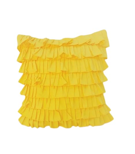 Cotton Ruffle Cushion Cover in Yellow - 16x16 Inches with Quality Lining