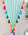 Rainbow Tassel Teal Curtains (Cotton/Sheer)