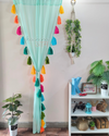 Rainbow Tassel Teal Curtains (Cotton/Sheer)
