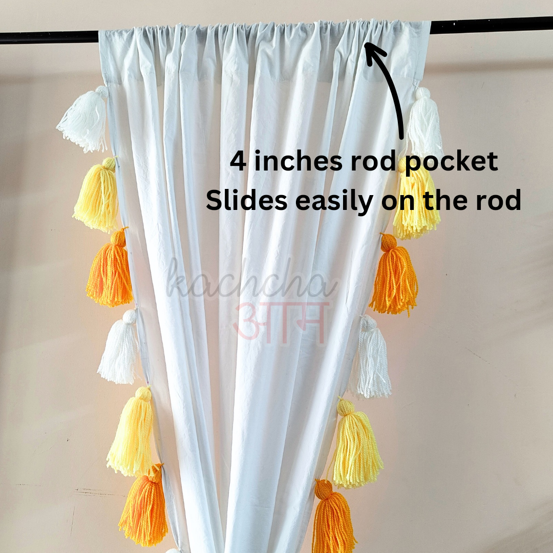 Yellow Ombre Tassel White Curtains (Cotton & Sheer)