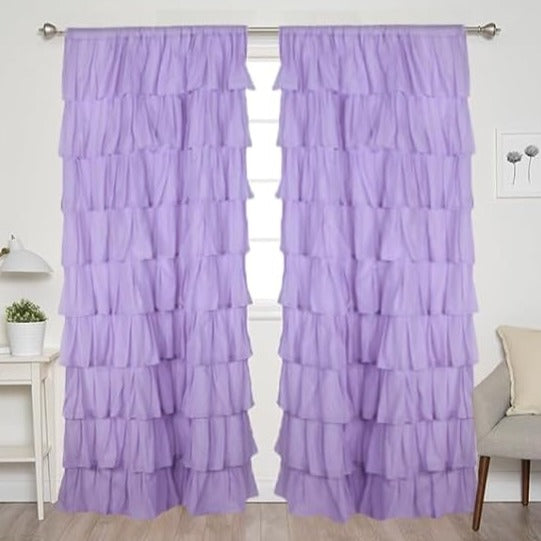 Lavender Cotton Full Ruffle Curtains