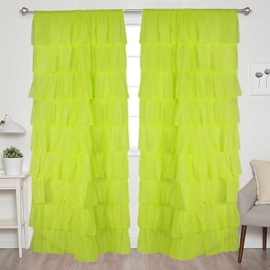 Lime Cotton Full Ruffle Curtains