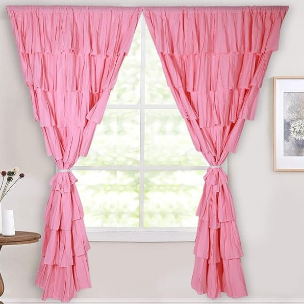 Pink Cotton Full Ruffle Curtains