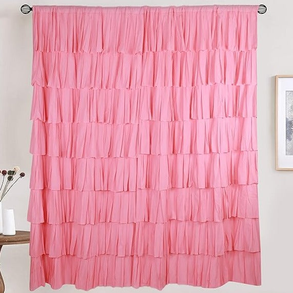 Pink Cotton Full Ruffle Curtains