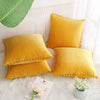 Yellow Pompom Lace Cotton Cushion Cover