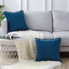 Navy Pompom Lace Cotton Cushion Cover
