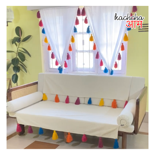 Natural Cotton Slub Sofa Cover with Hyppy Soul Tassels
