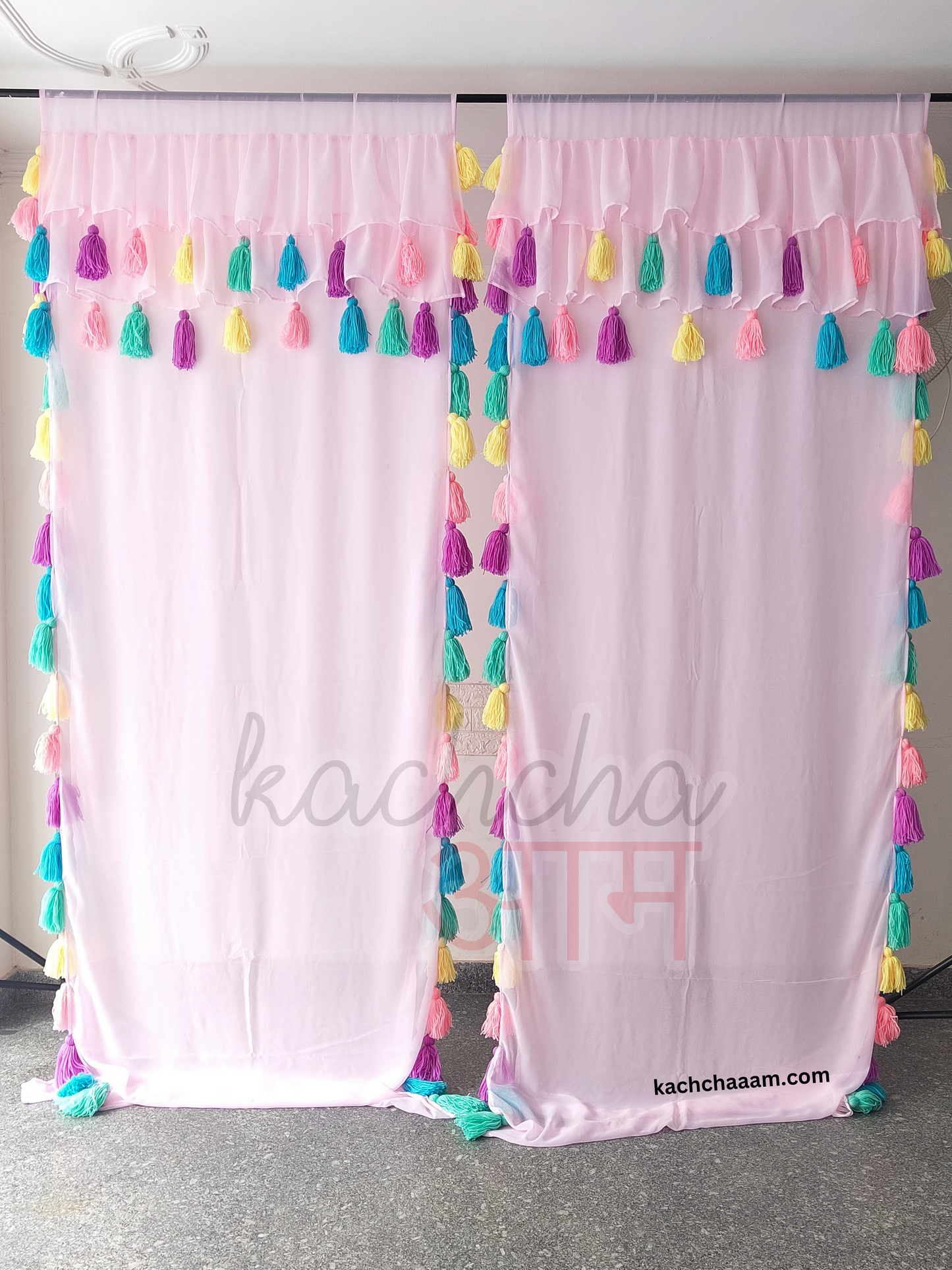Celestial Double Layer Sheer Tassel Curtains with Two Frills on Top