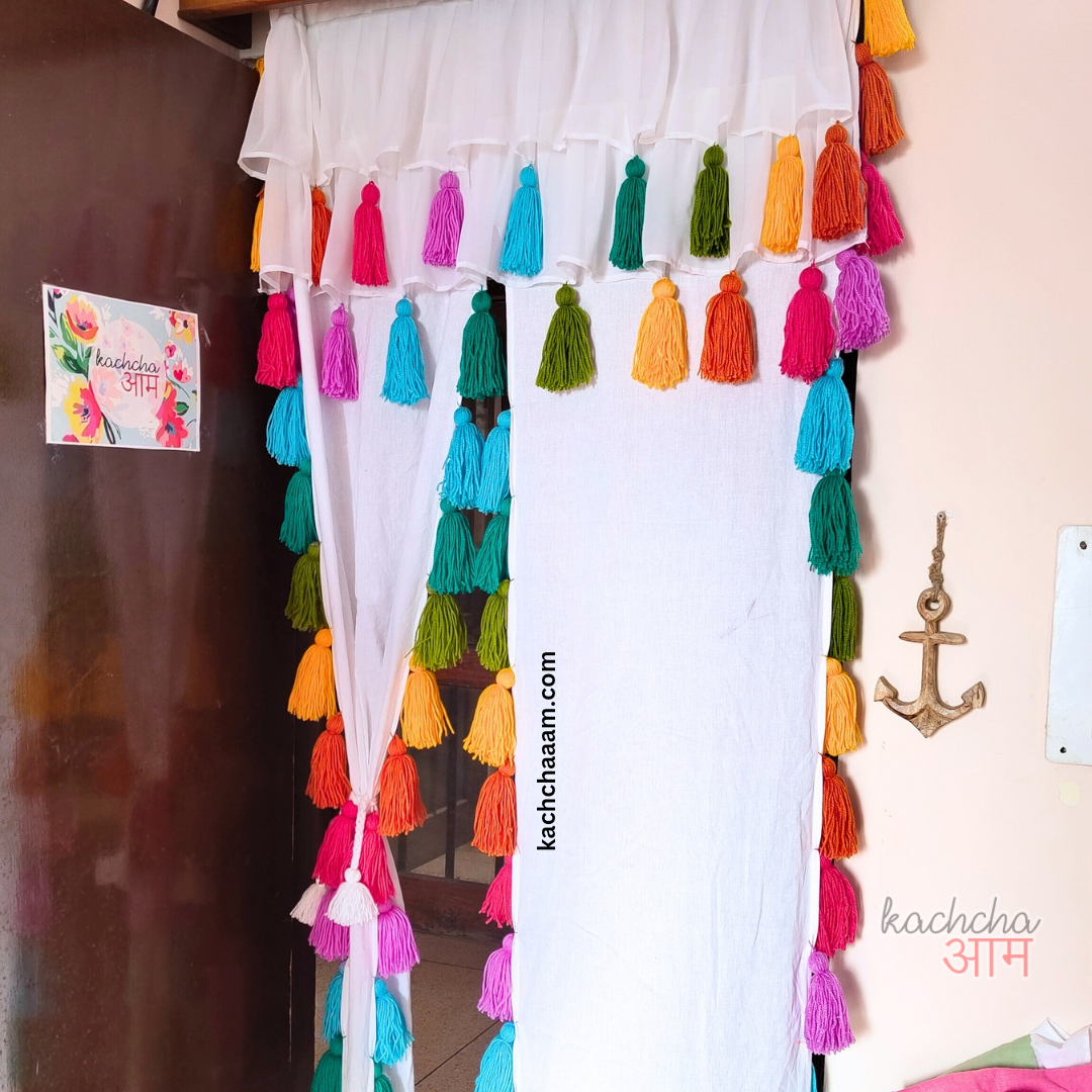 Rainbow Tassel Curtains with Double Frills on Top (Cotton & Sheer)