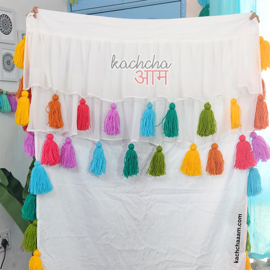 Rainbow Tassel Curtains with Double Frills on Top (Cotton & Sheer)