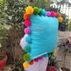 Multi Pompom Sky Blue Cotton Cushion Cover with Lining