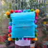 Multi Pompom Sky Blue Cotton Cushion Cover with Lining