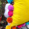 Multi Pompom Yellow Cotton Cushion Cover with Lining
