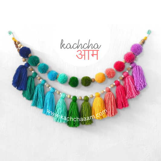 2 Layered Pompom and Tassel Wool Bunting Wall Decor