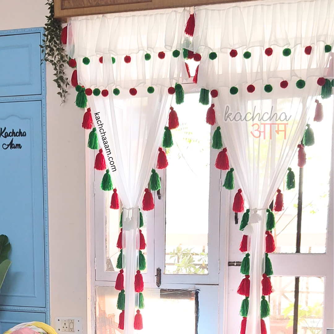 Christmas Limited Edition Tassel curtains with Pompom Frills (Cotton & Sheer)