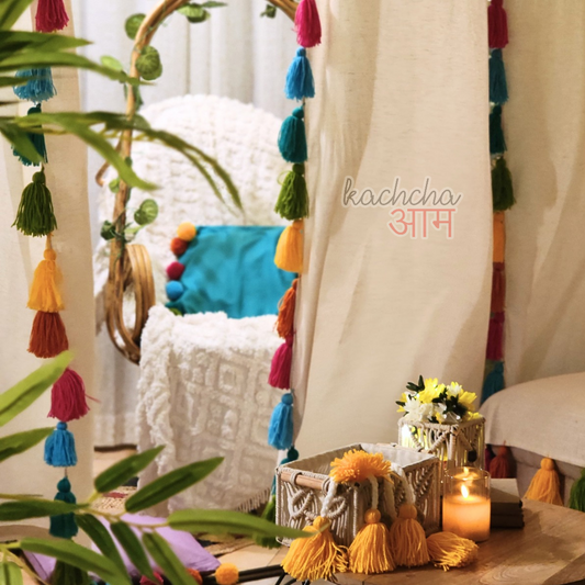 Rainbow Tassel Cream Curtains (Cotton/Sheer)