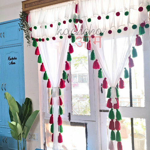Christmas Limited Edition Tassel curtains with Pompom Frills (Cotton & Sheer)