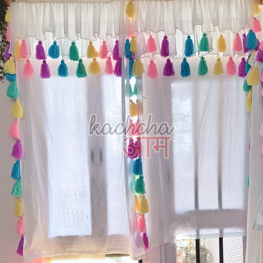 Celestial Tassel Curtains with Double Frills on Top (Cotton & Sheer)