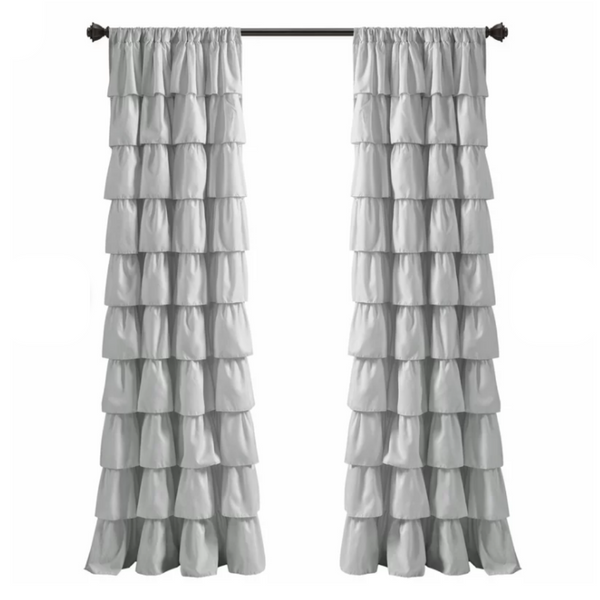 Grey Cotton Full Ruffle Curtains