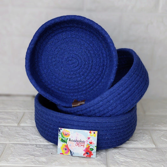 Blue Round Storage Baskets (Set of 3)