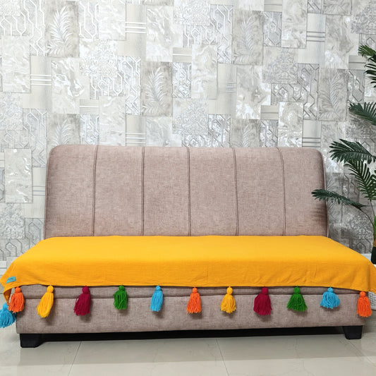 Marigold Cotton Slub Sofa Cover with Multi Tassels