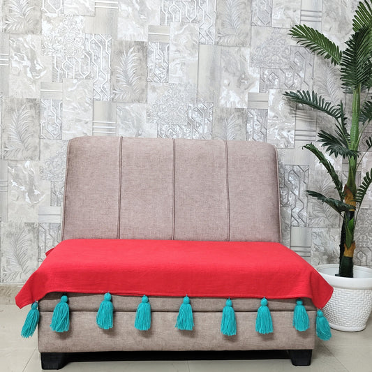 Corel Cotton Slub Sofa Cover with Teal Tassels