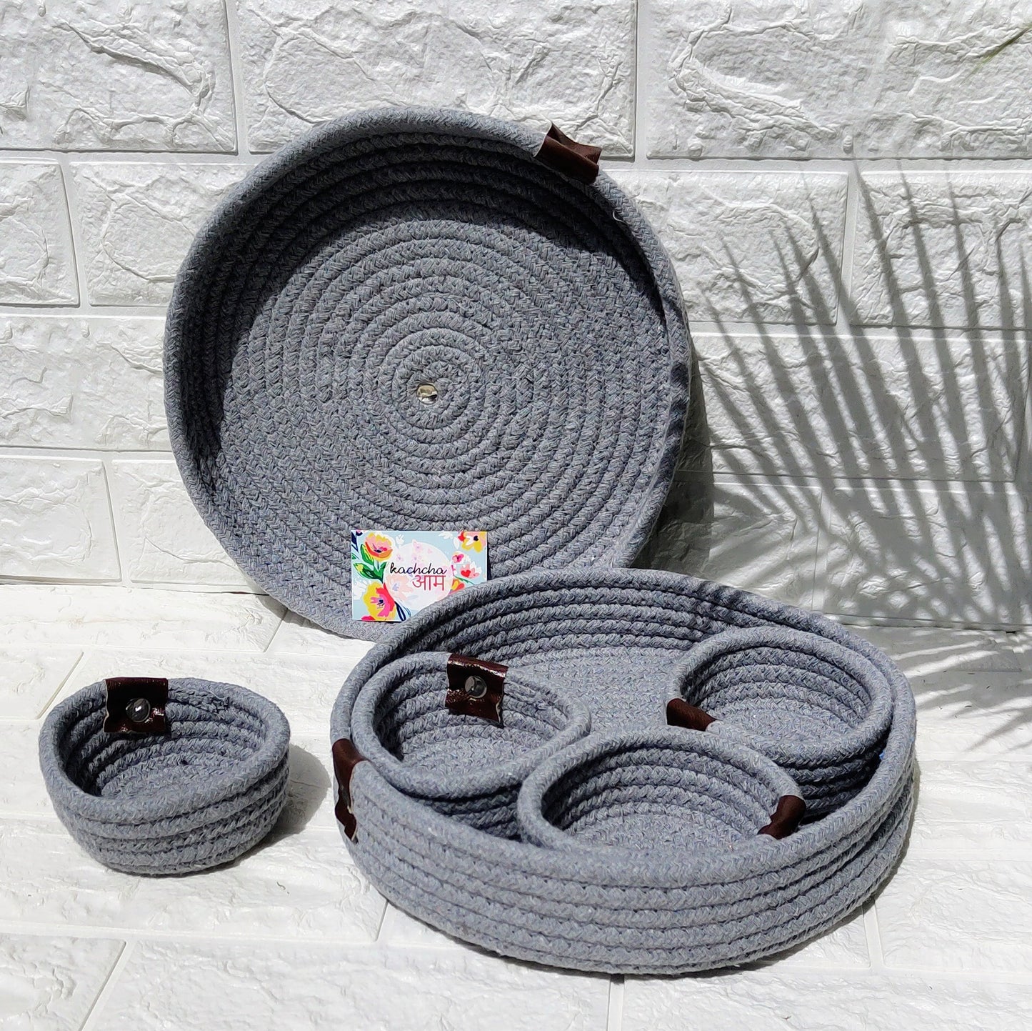 Multipurpose Cotton Baskets With 4 Bowls Grey